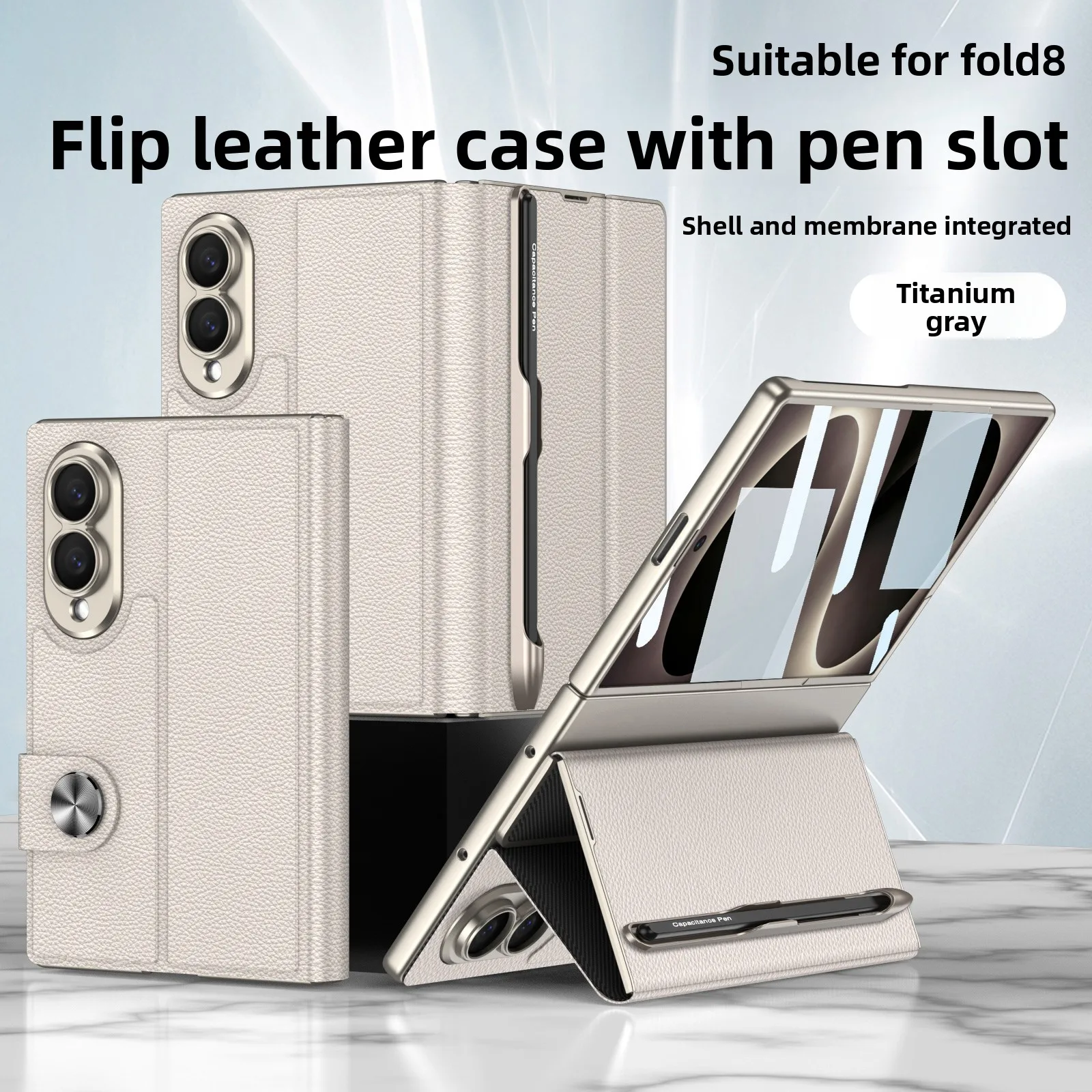 Tempered Glass Screen - เคสหนังแบบพลิกพร้อมช่องใส่ปากกาสำหรับ Samsung Z Fold 8 Wide