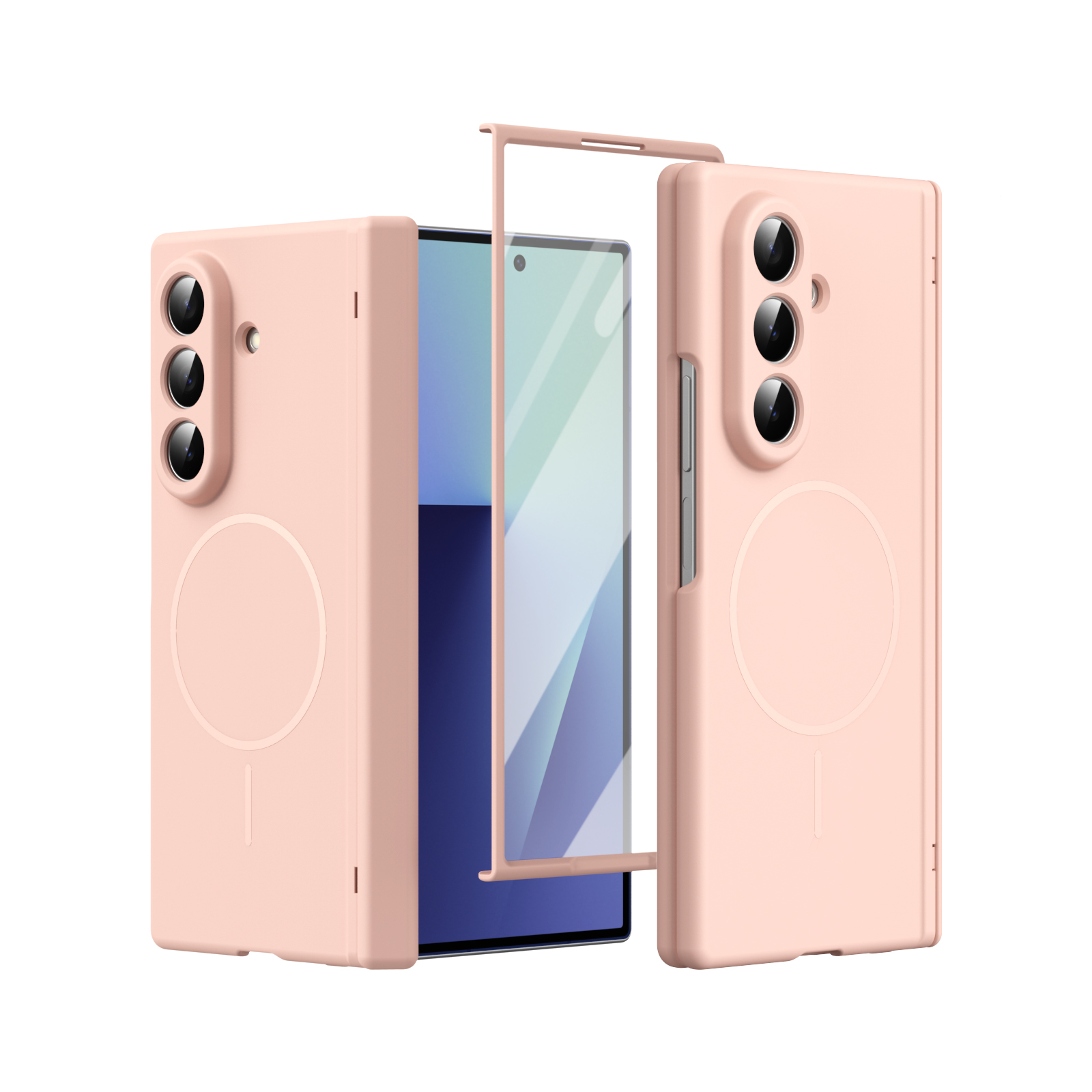 Tempered Glass Screen - เคสแม่เหล็กแบบเต็มตัวป้องกันรอยนิ้วมือ พร้อมฟิล์มกระจกนิรภัยด้านหน้า สำหรับ Samsung Galaxy Z