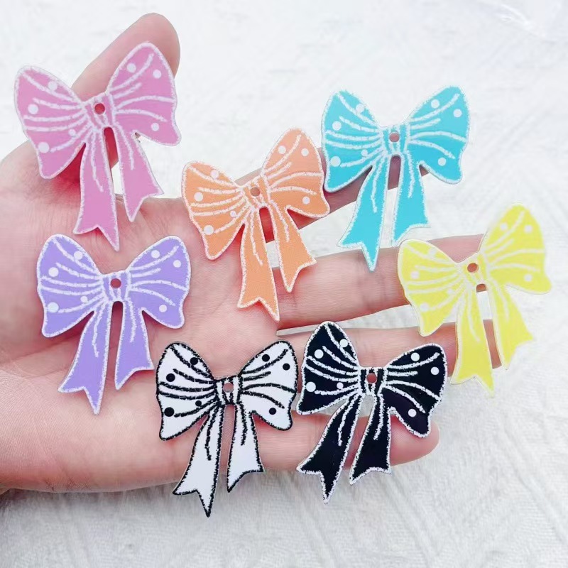 Phone Accessories Chain - พวงกุญแจอะคริลิคพิมพ์ลายโบว์หลากสีสันทันสมัย 10 ชิ้น สำหรับตกแต่งกระเป๋า สายคล้องมือถือ พวงกุญแจ