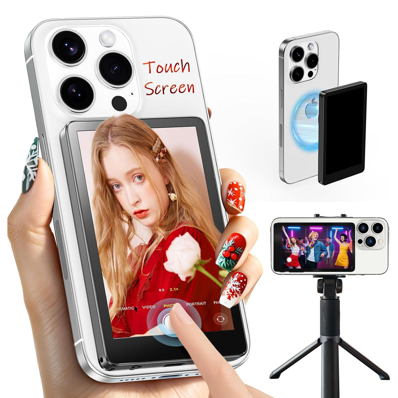 Phone Accessories Display Board - หน้าจอแสดงผลแบบพกพาไร้สายขนาด 4 นิ้ว พร้อมระบบสัมผัสแม่เหล็ก สำหรับถ่ายเซลฟี่ ถ่ายวิดีโอ
