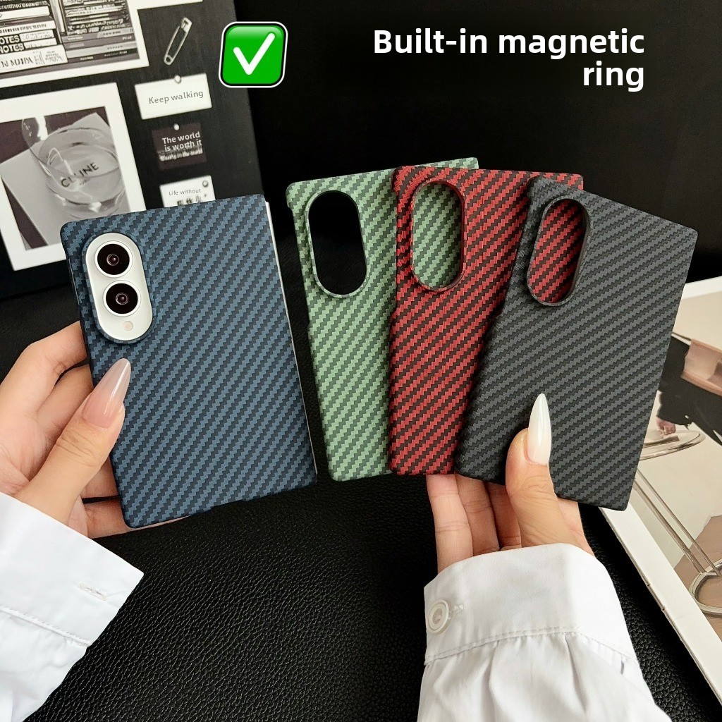 Tempered Glass Screen - คาร์บอนไฟเบอร์สำหรับเคสโทรศัพท์แม่เหล็ก Magsafe พร้อมฟิล์มกระจกนิรภัยด้านหน้าสำหรับซัมซุง กาแลคซี่ ซี โฟลด์