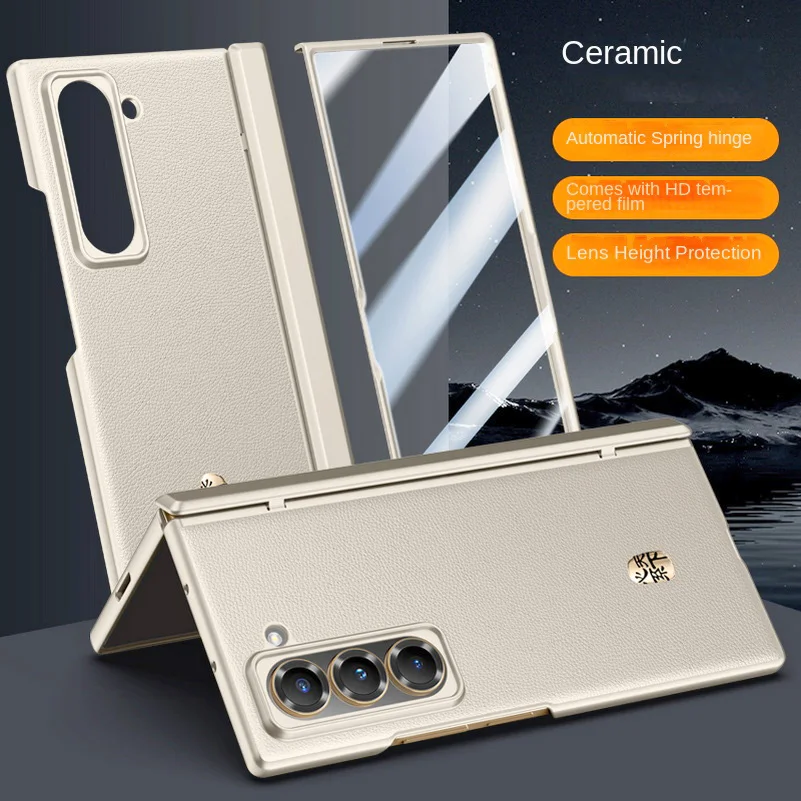 Tempered Glass Screen - ธุรกิจหรูหราหนังหน้าจอกระจกนิรภัยเคสโทรศัพท์สําหรับ Samsung Galaxy Z พับ 7